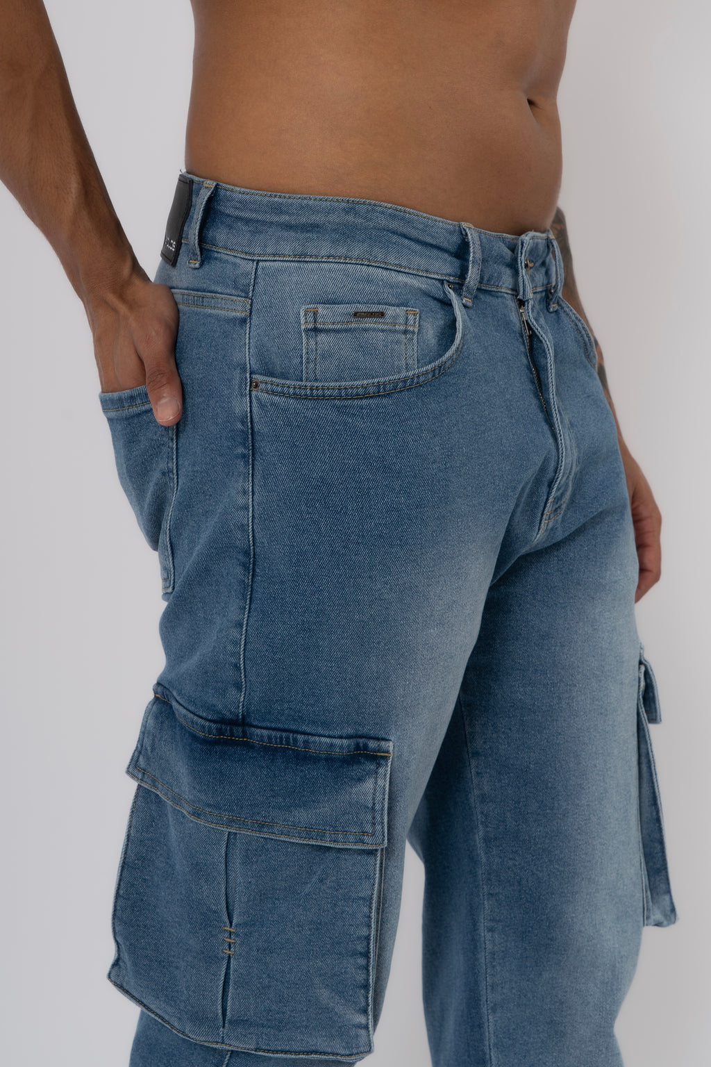 Cargo Jeans Washed - Light Blue