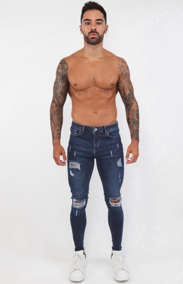 Spray on Jeans Dark Blue Ripped - Emolos