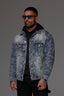 Distressed Jacquard Denim Jacket Dark Blue - Emolos