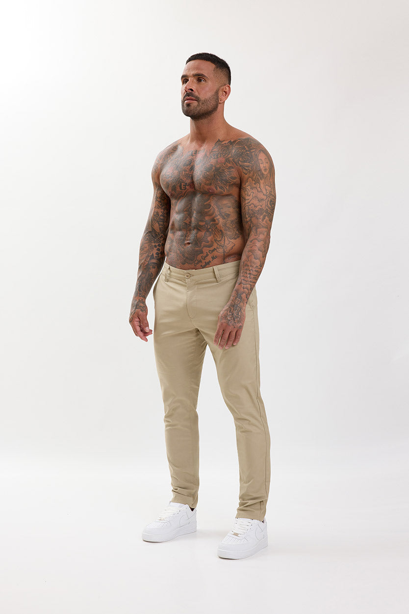 Slim Fit Chino Trousers Stone Beige - Emolos