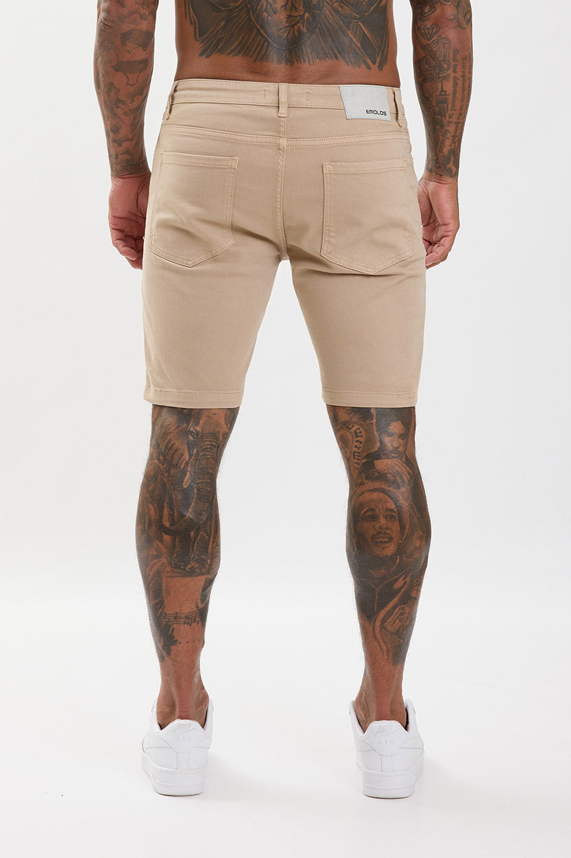 Slim Fit Denim Shorts Beige - Emolos