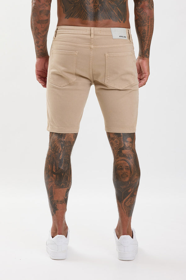 Slim Fit Denim Shorts Beige - Emolos