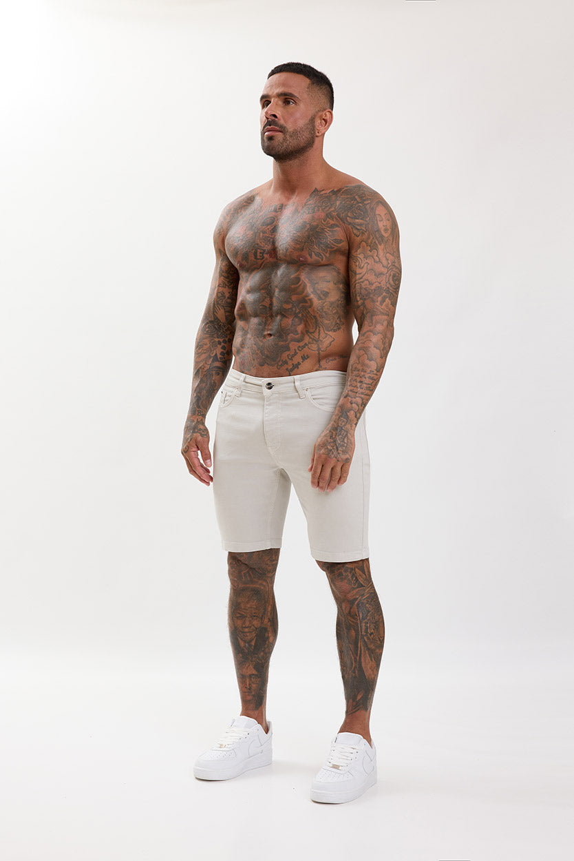Slim Fit Denim Shorts Light Grey - Emolos
