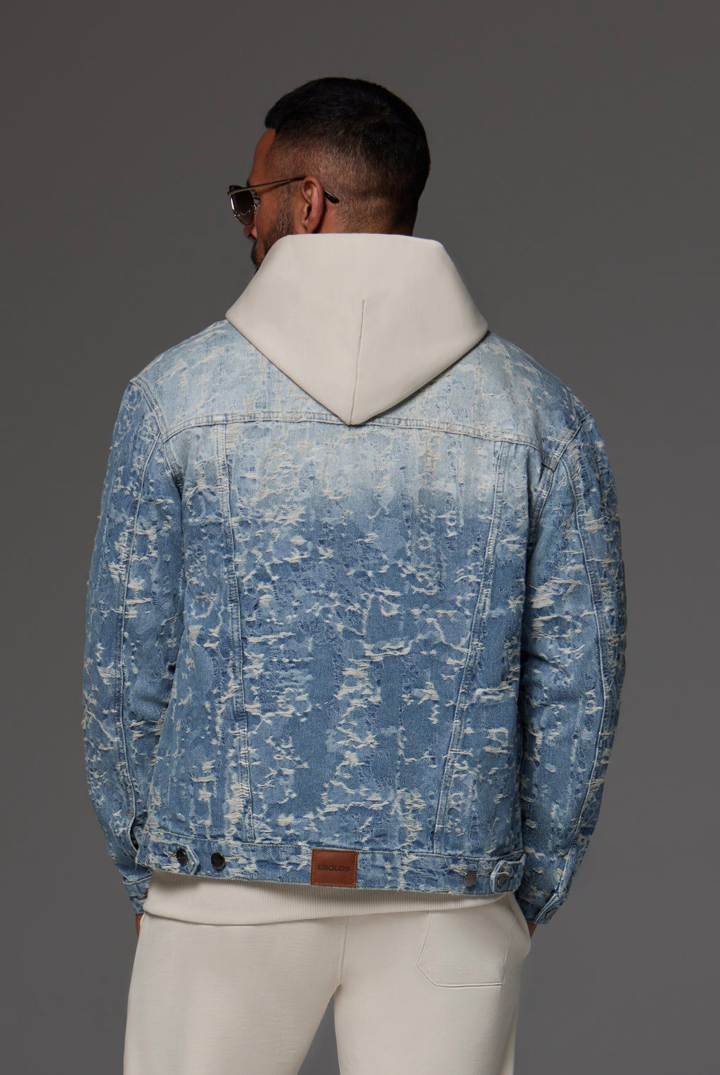 Distressed Jacquard Denim Jacket Light Blue