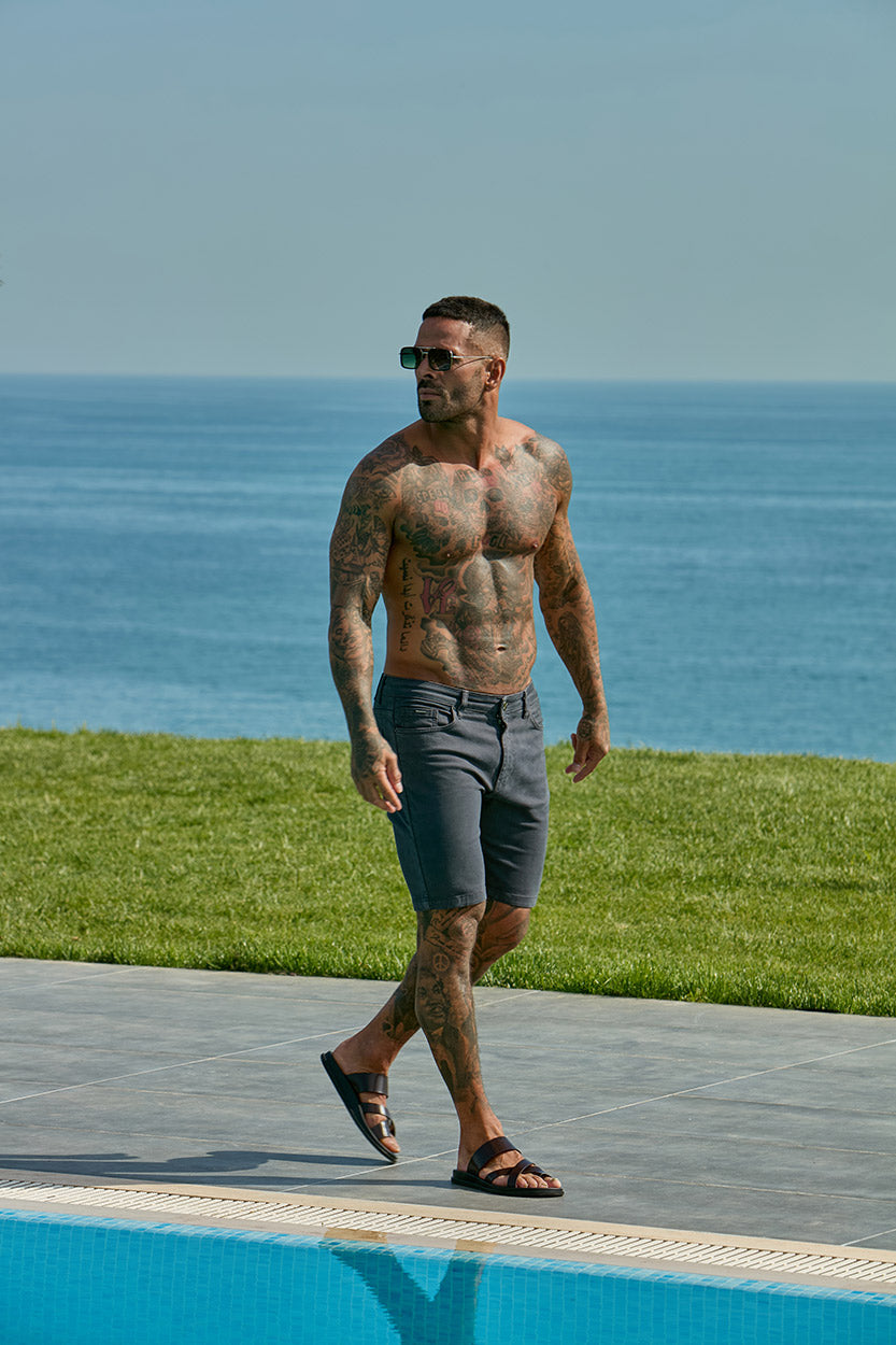 Slim Fit Denim Shorts Dark Grey - Emolos