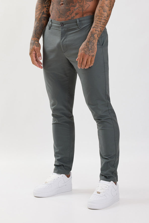Slim Fit Chino Trousers Olive Grey - Emolos