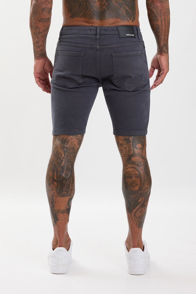 Slim Fit Denim Shorts Dark Grey - Emolos