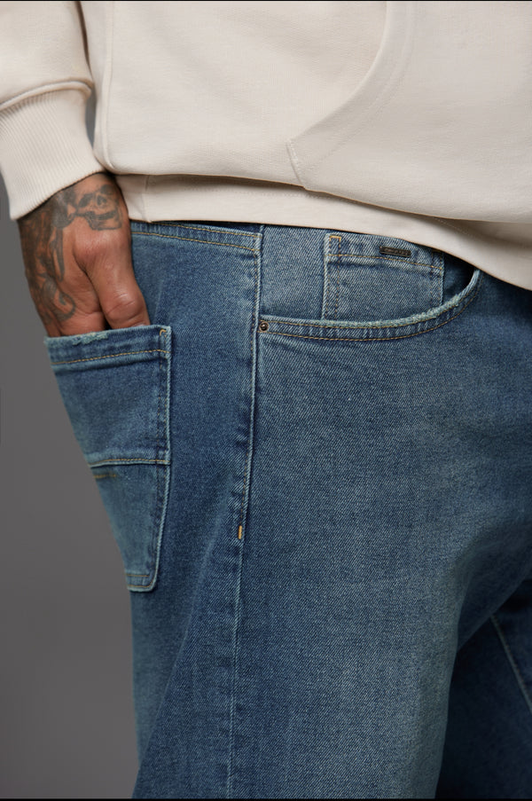 Relaxed Fit Jeans Washed Stone Blue