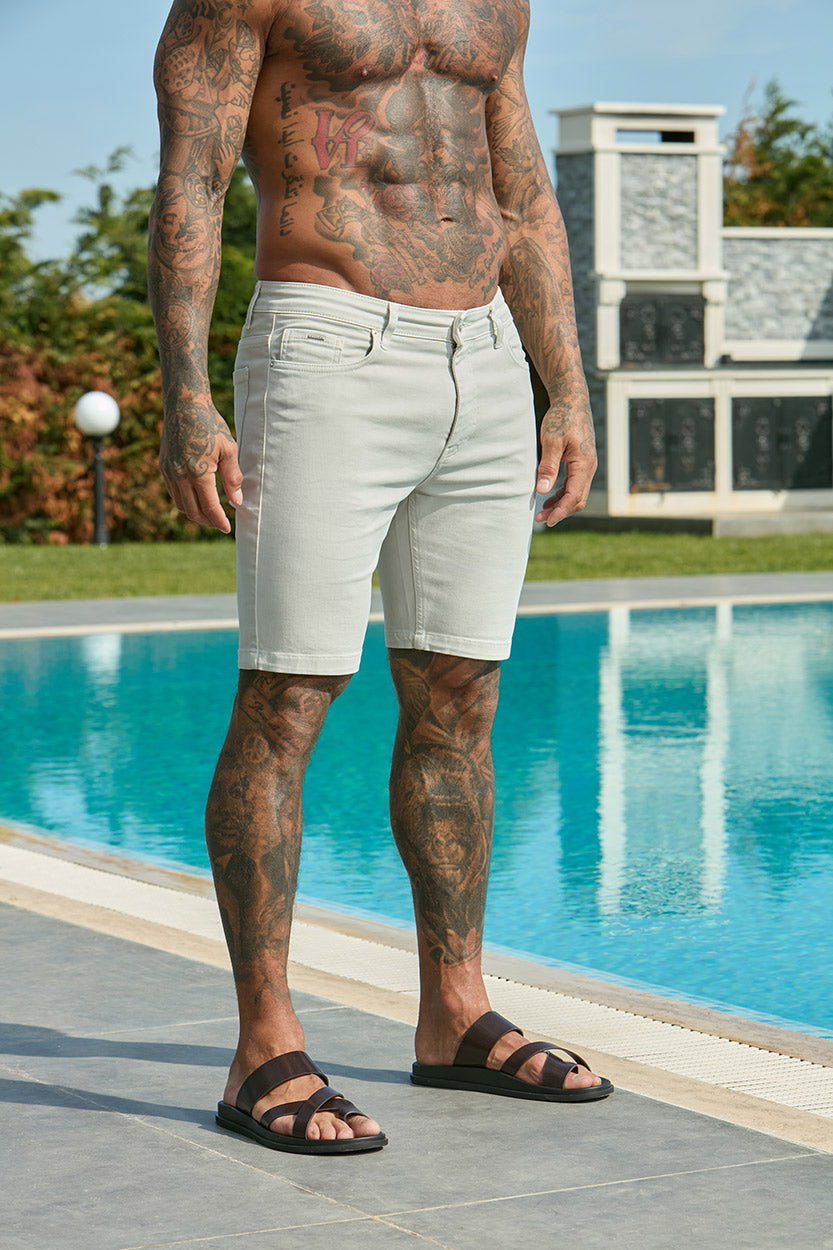 Slim Fit Denim Shorts Light Grey - Emolos