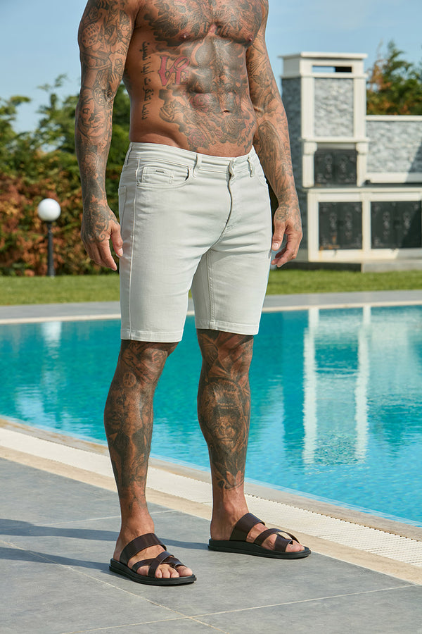 Slim Fit Denim Shorts Light Grey - Emolos