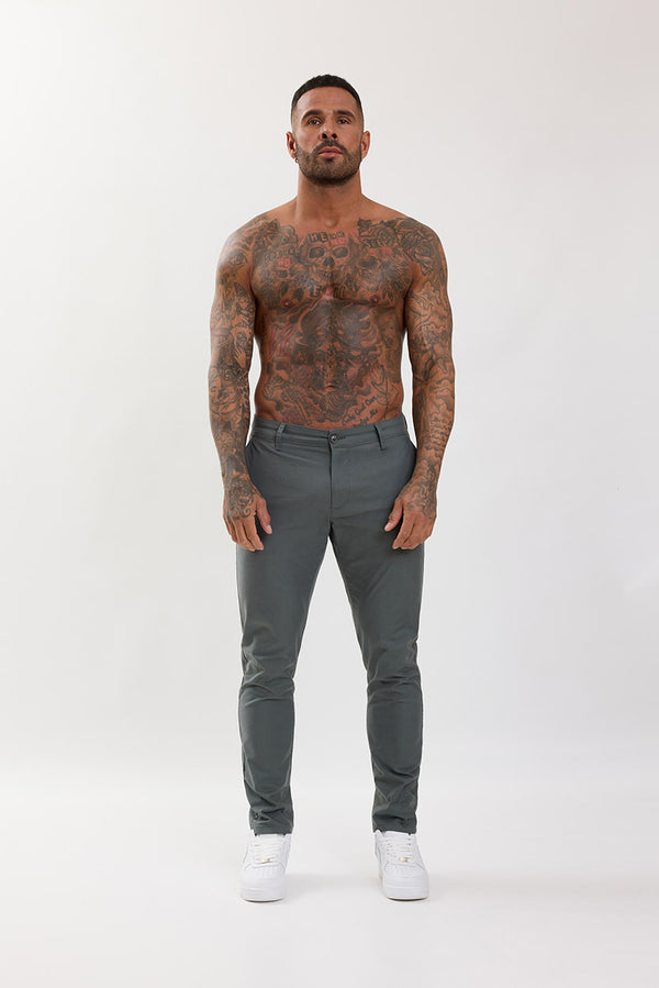 Slim Fit Chino Trousers Olive Grey - Emolos