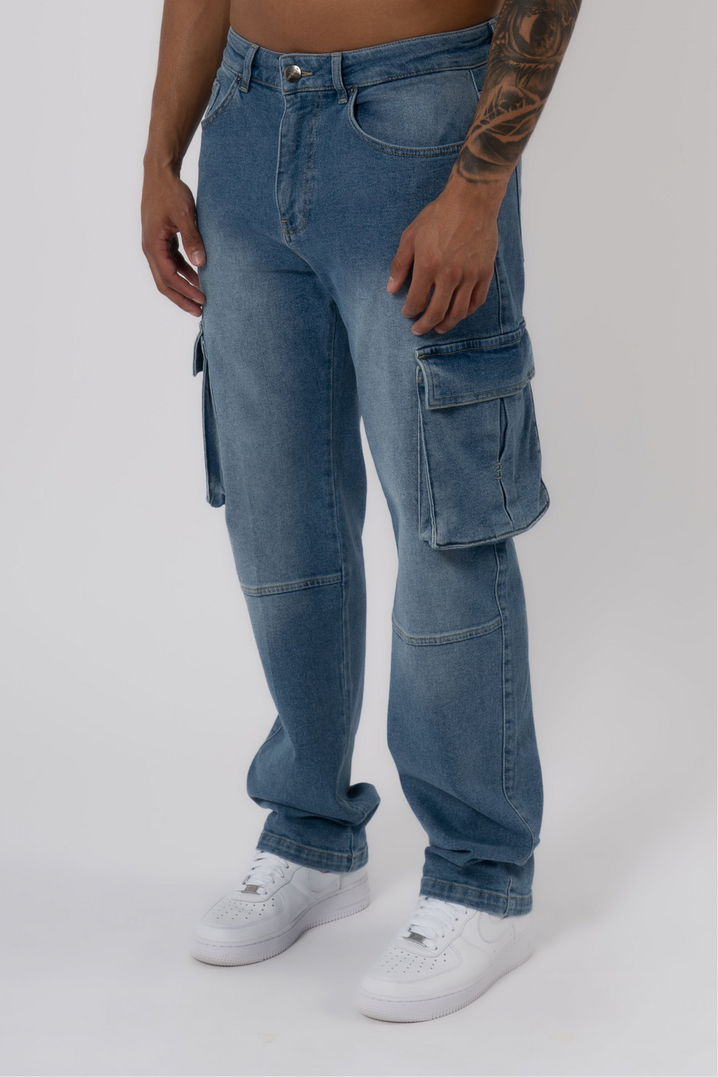 Stylish Light Blue Washed Cargo Jeans – Emolos - Main Image