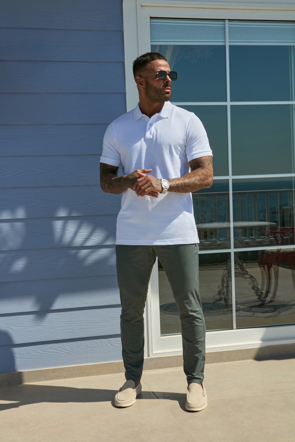 Slim Fit Chino Trousers Olive Grey - Emolos