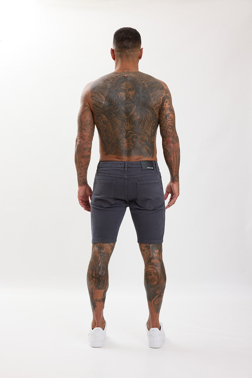 Slim Fit Denim Shorts Dark Grey - Emolos