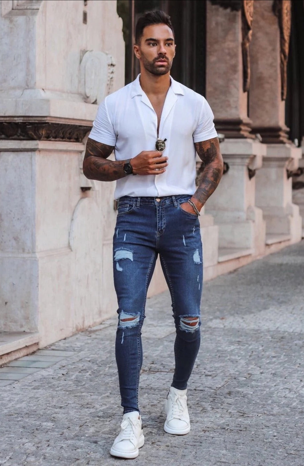 Spray on Jeans Dark Blue Ripped - Emolos