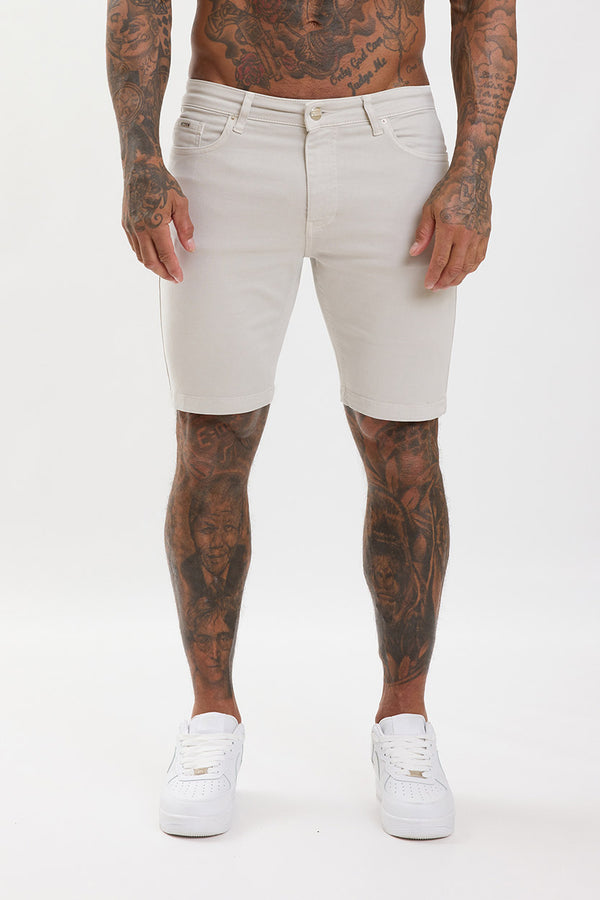 Slim Fit Denim Shorts Light Grey - Emolos