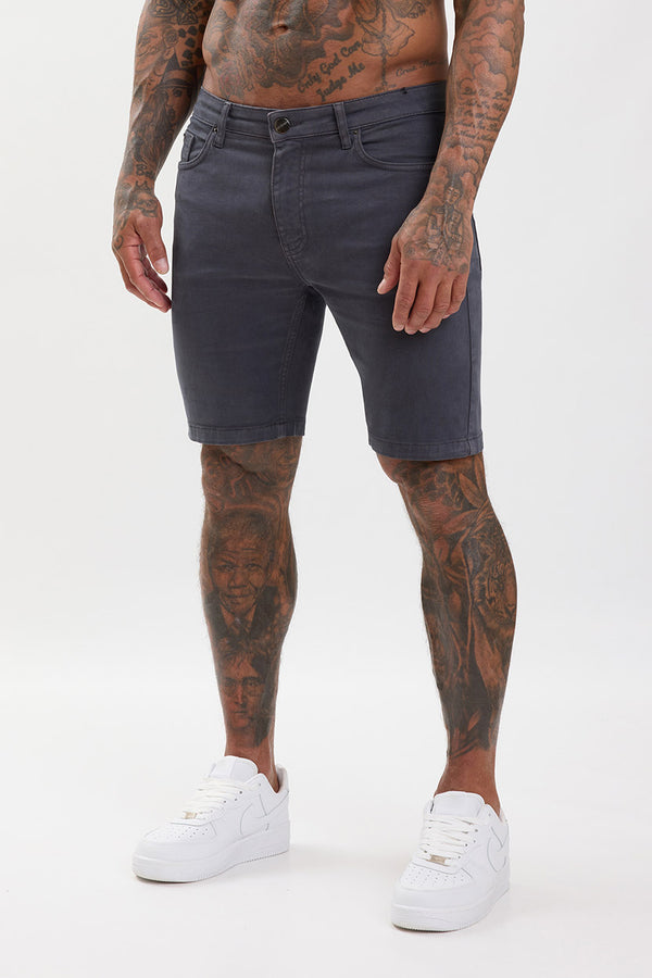 Slim Fit Denim Shorts Dark Grey - Emolos