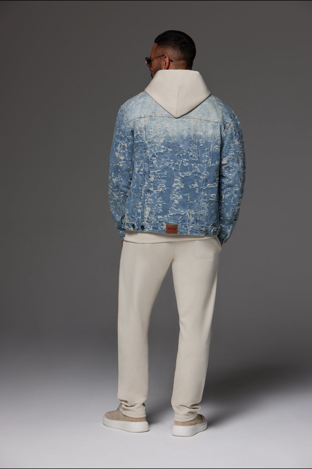 Distressed Jacquard Denim Jacket Light Blue