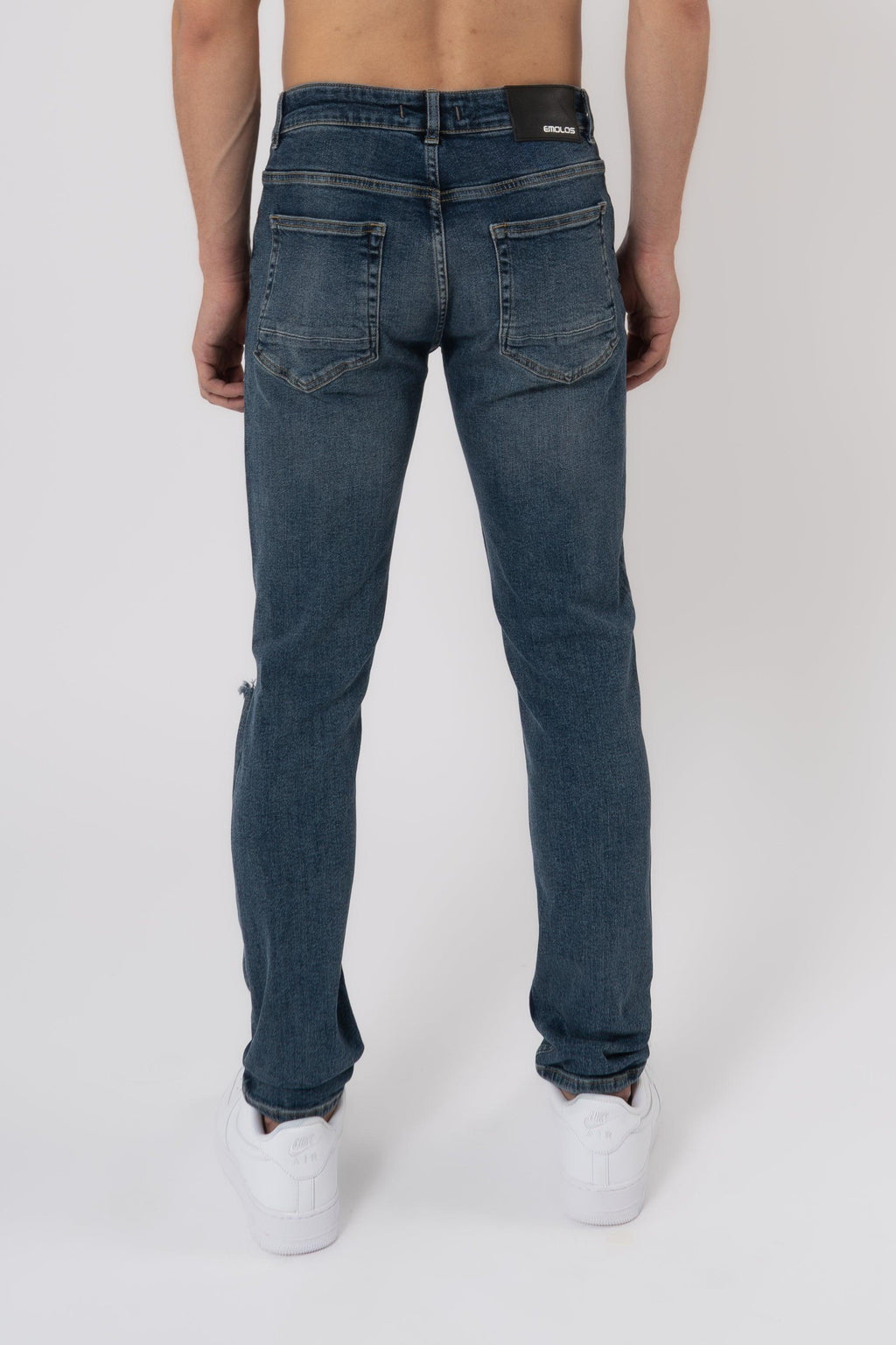 Slim Fit Jeans Washed  Ripped Mid Blue - Emolos