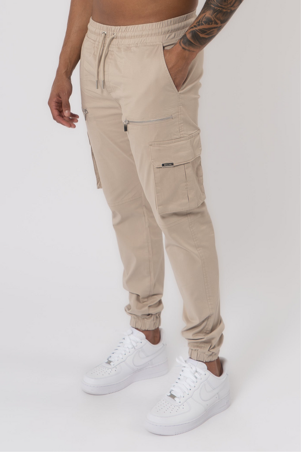 V2 Zip Details Cargo Pants - Beige - Emolos