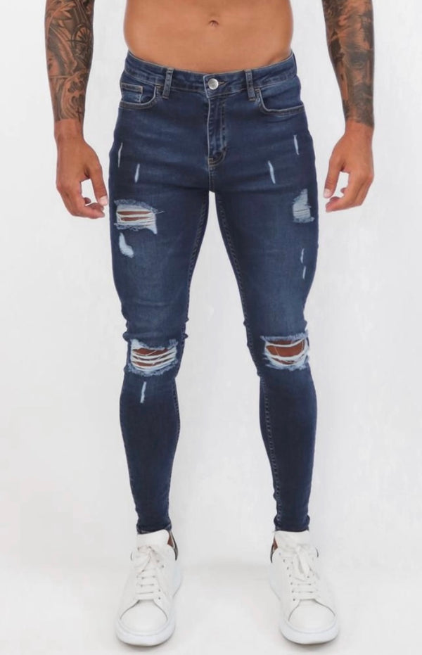 Spray on Jeans Dark Blue Ripped - Emolos