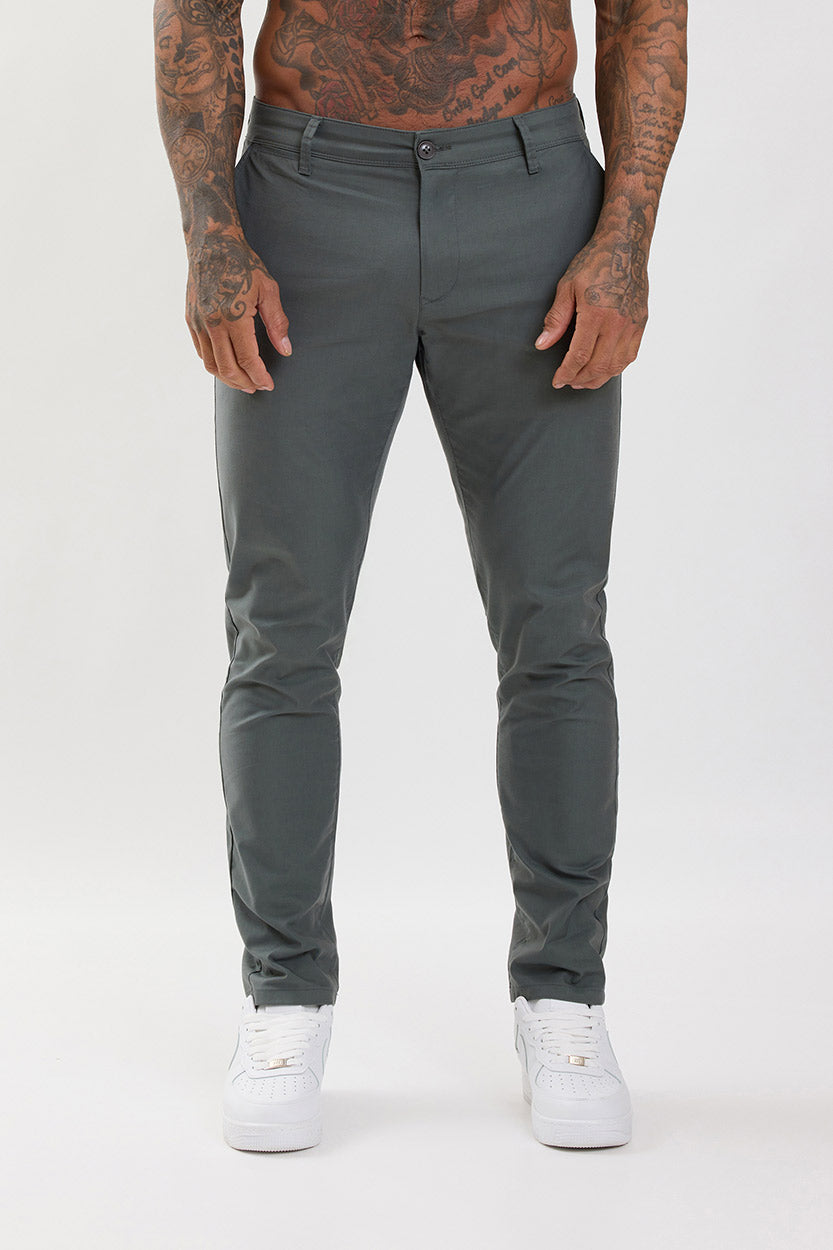 Slim Fit Chino Trousers Olive Grey - Emolos