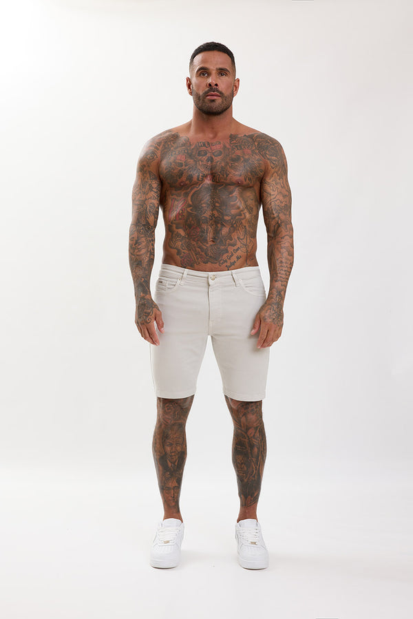 Slim Fit Denim Shorts Light Grey - Emolos