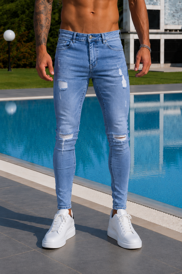Spray on Jeans Light Blue Ripped - Emolos