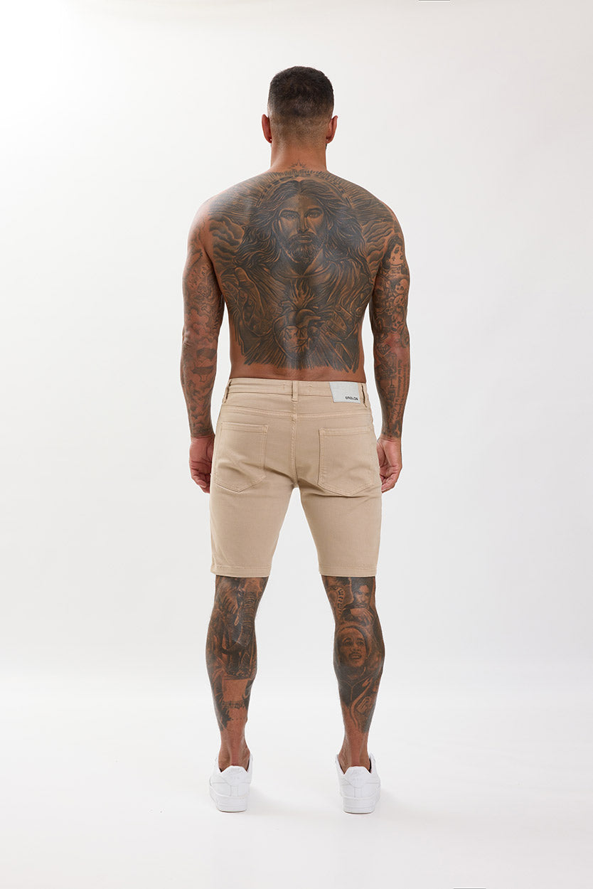 Slim Fit Denim Shorts Beige - Emolos