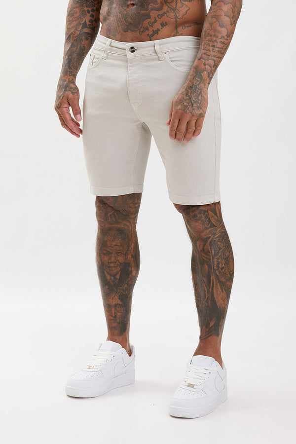 Slim Fit Denim Shorts Light Grey - Emolos