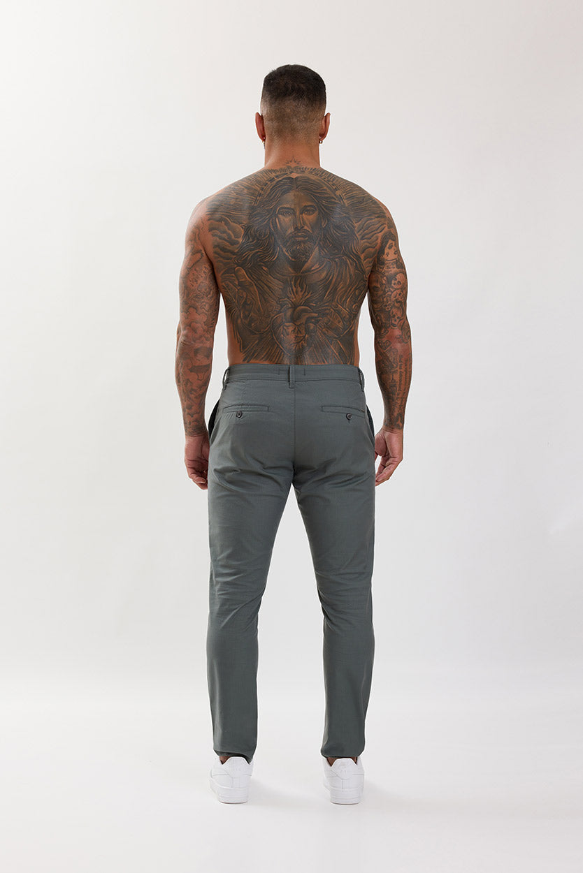 Slim Fit Chino Trousers Olive Grey - Emolos