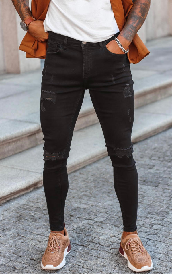 Spray on Jeans Black Ripped - Emolos