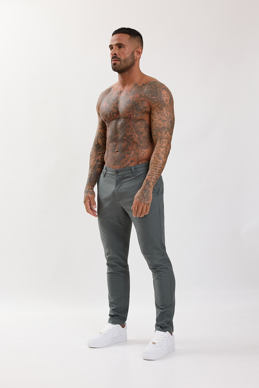 Slim Fit Chino Trousers Olive Grey - Emolos