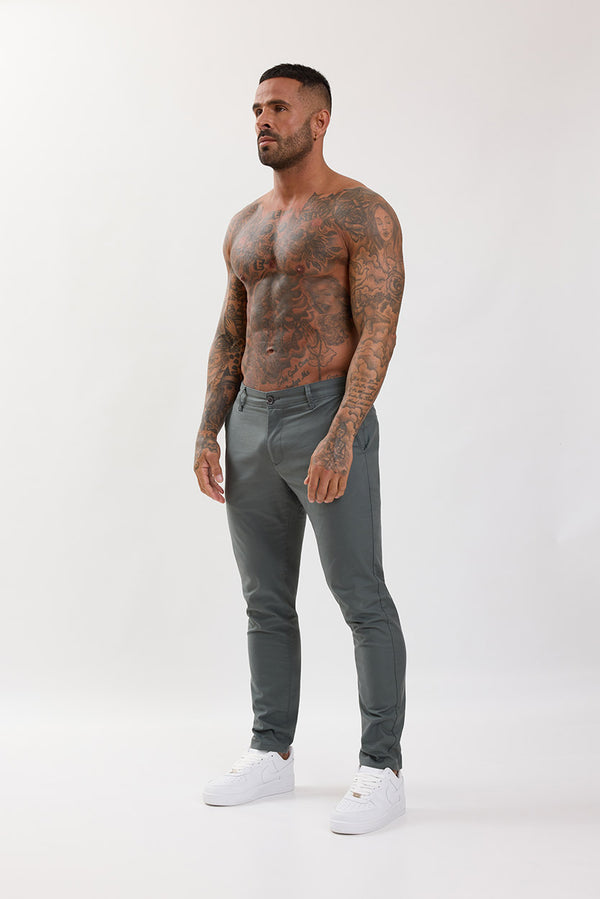 Slim Fit Chino Trousers Olive Grey - Emolos