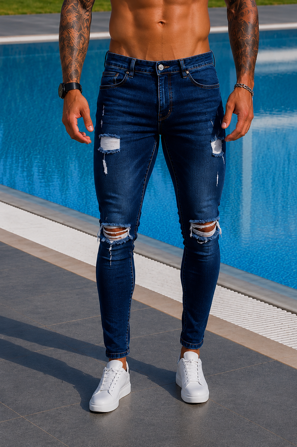Spray on Jeans Dark Blue Ripped - Emolos