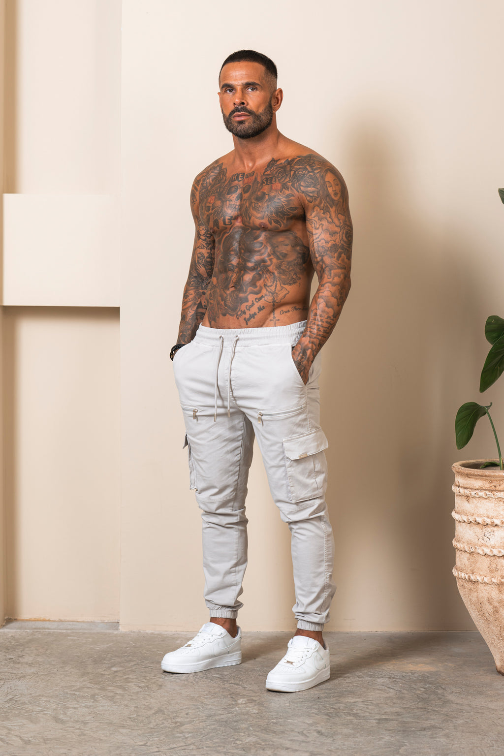 V2 Zip Details Cargo Pants - Light Grey - Emolos