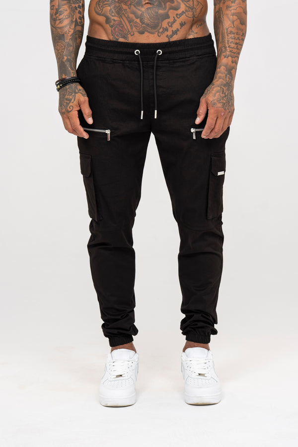V2 Zip Details Cargo Pants - Black - Emolos