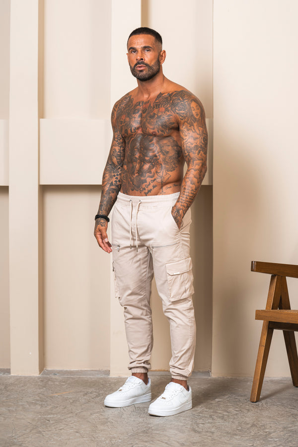 V2 Zip Details Cargo Pants - Beige - Emolos