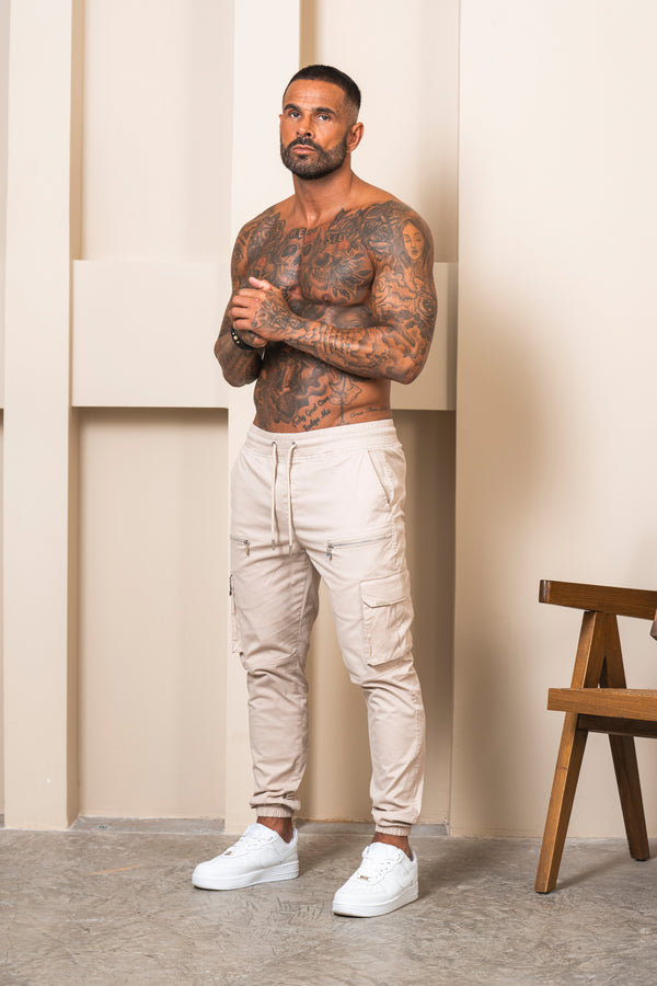 V2 Zip Details Cargo Pants - Beige - Emolos