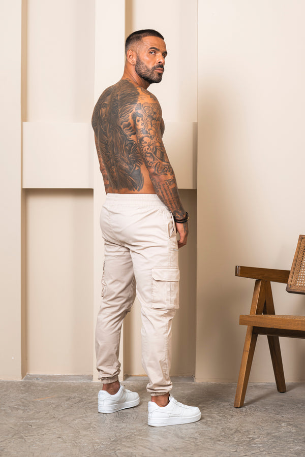 V2 Zip Details Cargo Pants - Beige - Emolos
