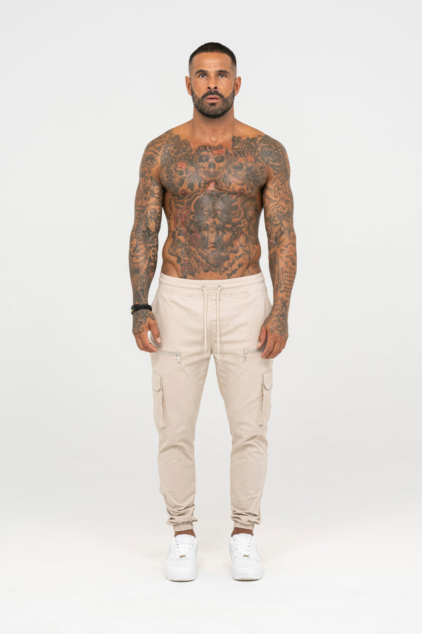 V2 Zip Details Cargo Pants - Beige - Emolos