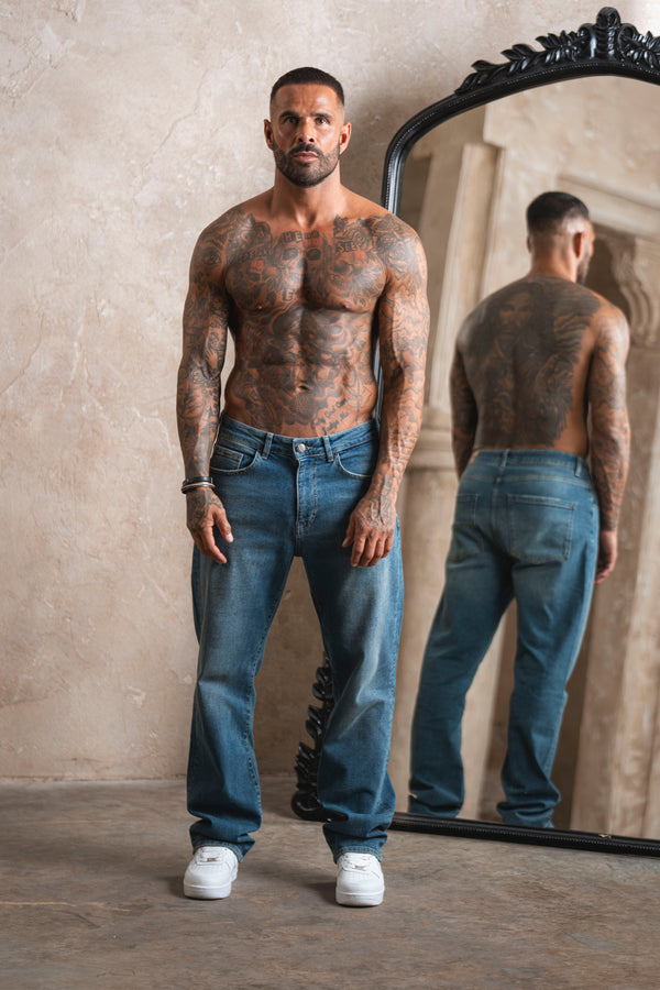 Relaxed Fit Jeans Washed Stone Blue - Emolos