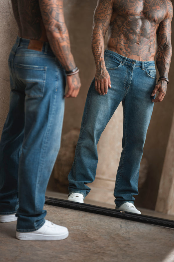 Relaxed Fit Jeans Washed Stone Blue - Emolos