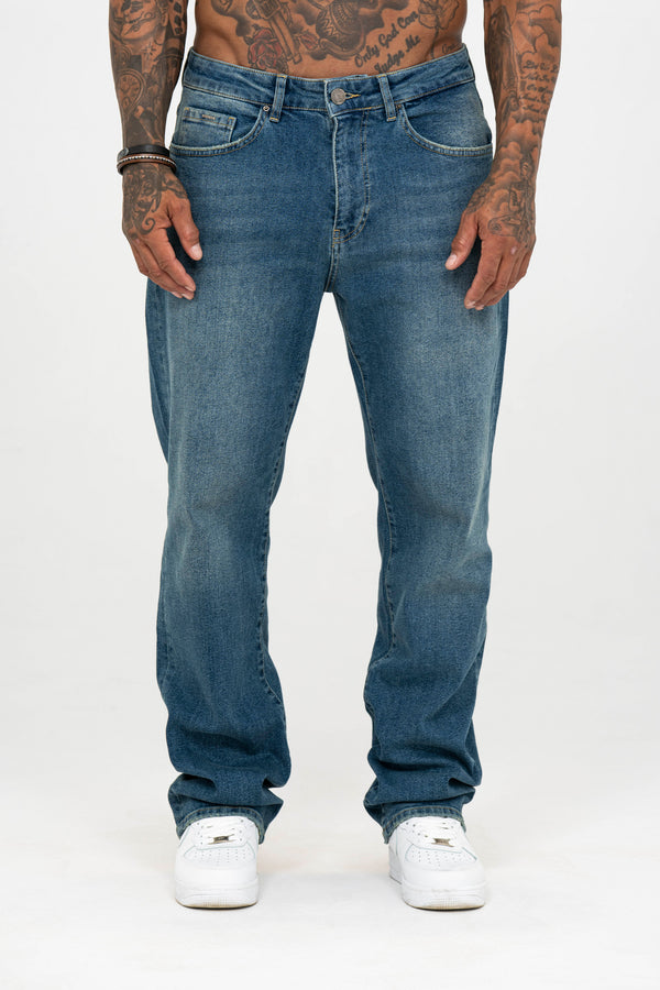 Relaxed Fit Jeans Washed Stone Blue - Emolos