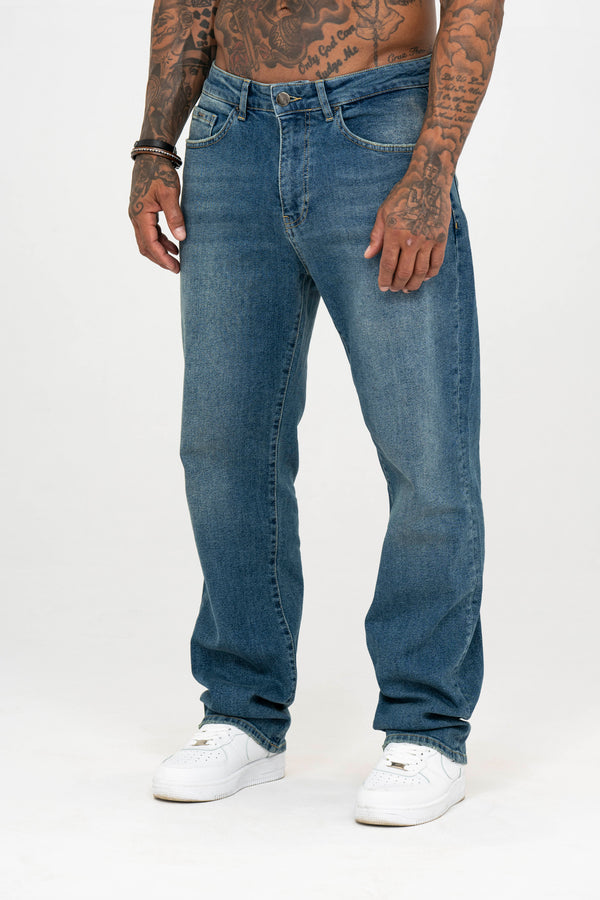 Relaxed Fit Jeans Washed Stone Blue - Emolos