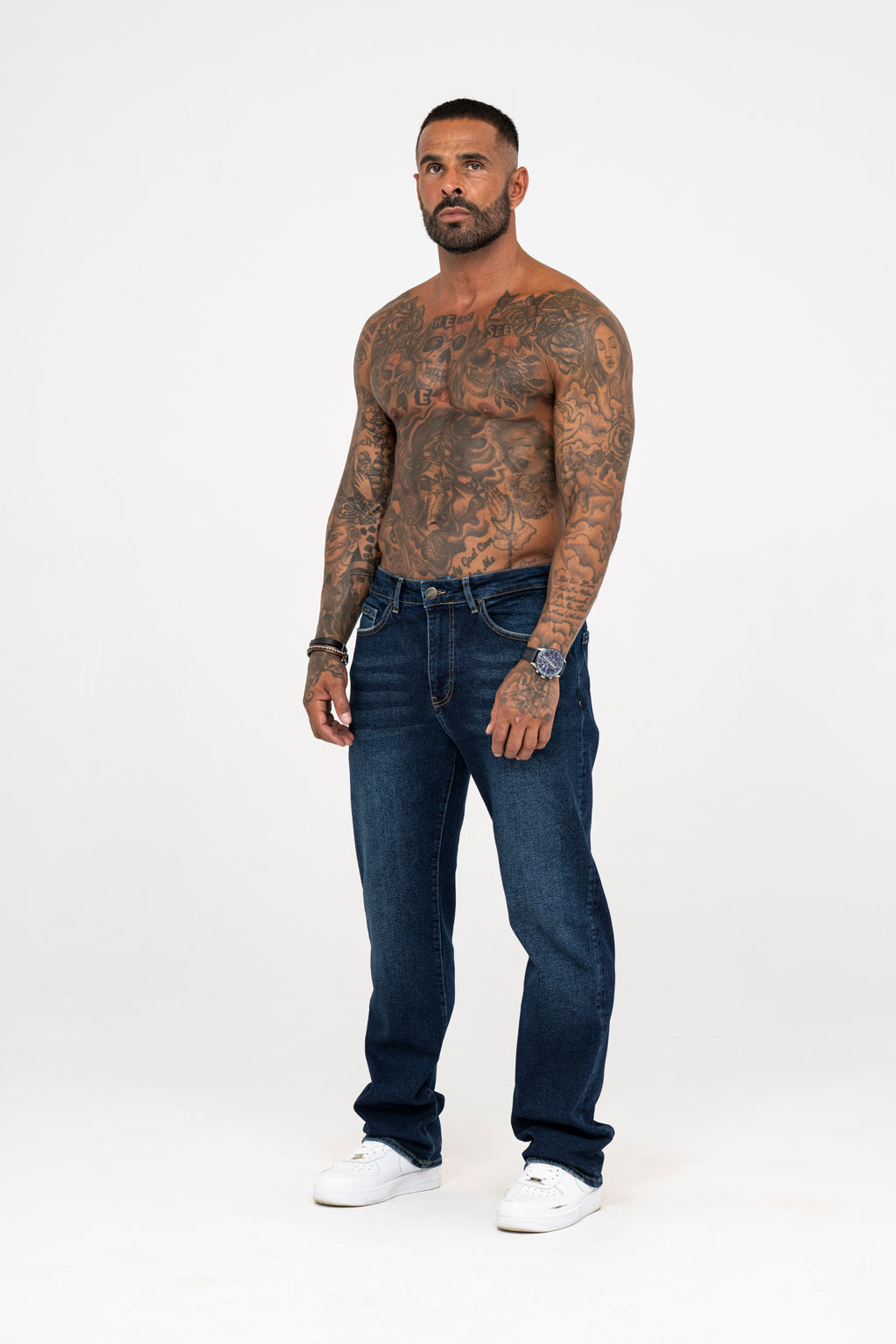 Relaxed Fit Jeans Washed Dark Blue - Emolos