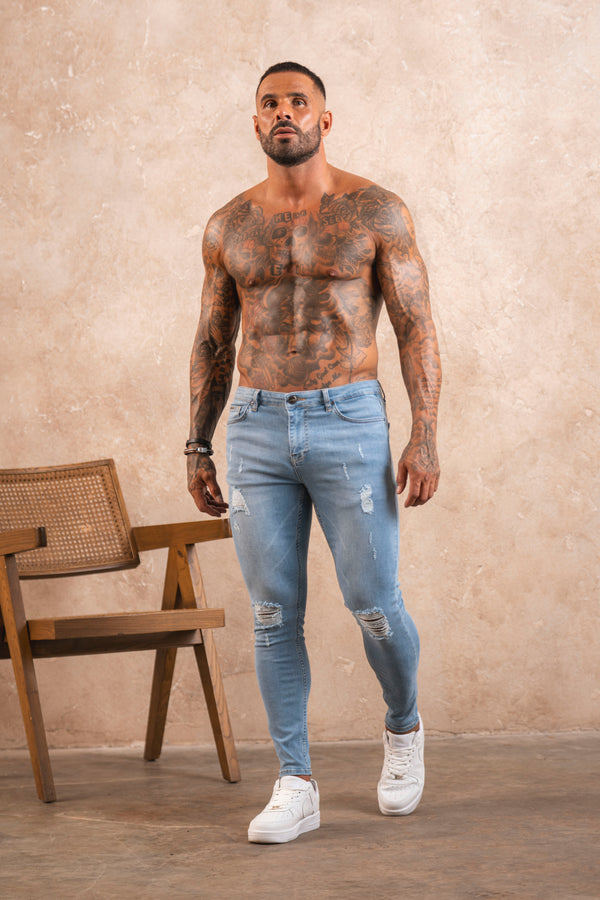 Spray on Jeans Light Blue Ripped - Emolos