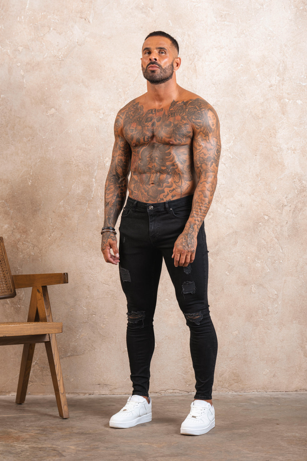 Spray on Jeans Black Ripped