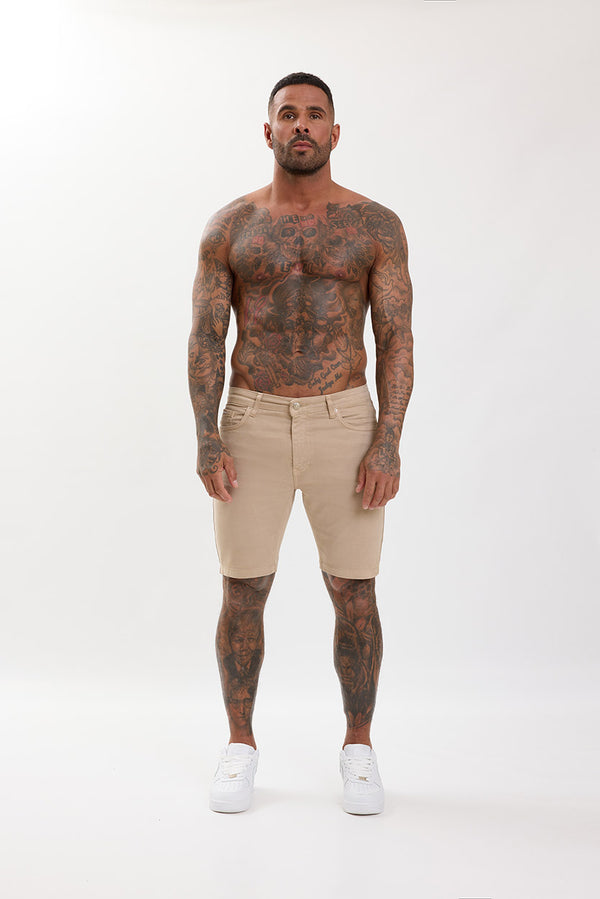Slim Fit Denim Shorts Beige - Emolos
