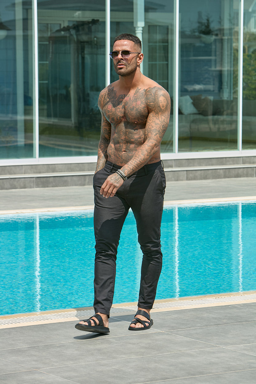Slim Fit Chino Trousers Black - Emolos